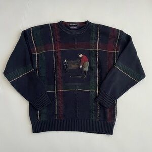 Gant men’s vintage navy plaid cotton crew neck golf sweater